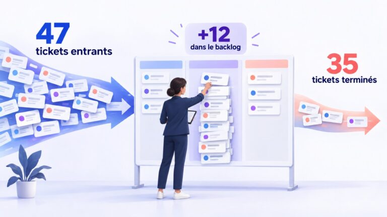 Tickets entrants et terminés expliquant l’augmentation d’un backlog produit