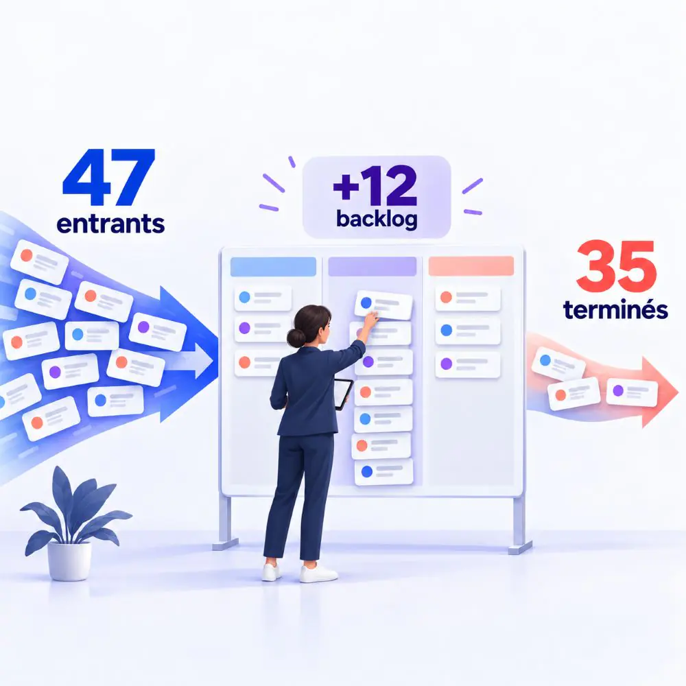 Tickets entrants et terminés expliquant l’augmentation d’un backlog produit